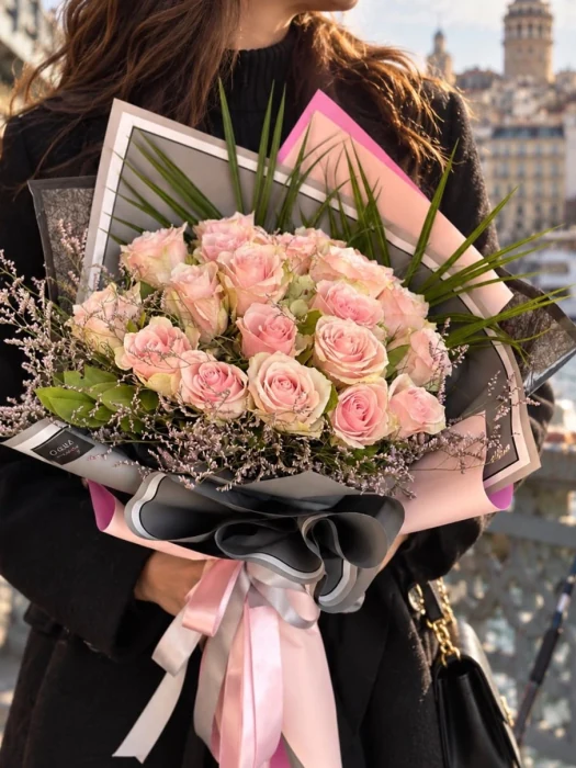 Pink Elegance-20 Pembe Gül Buketi